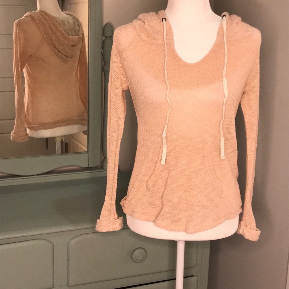 Lightweight pale pink drawstring pocket hoodie M